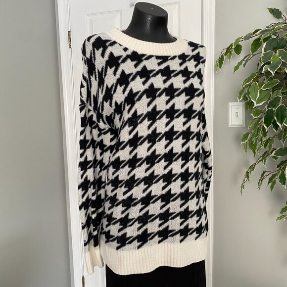 Lou & Grey Ladies Black And White Houndstooth Knit Sweater Soft Oversized Large - Picture 4 of 6